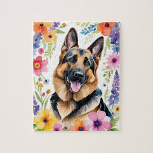 Deutscher Schäferhund-Porträt Aquarell Tier Puzzle