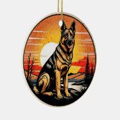 Deutscher Schäferhund Retro-Sonnenuntergang Hundel Keramik Ornament (Rechts)
