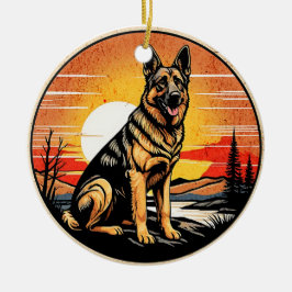 Deutscher Schäferhund Retro-Sonnenuntergang Hundel Keramik Ornament