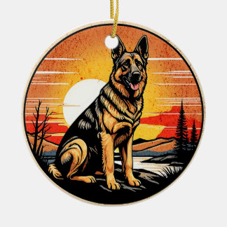Deutscher Schäferhund Retro-Sonnenuntergang Hundel Keramik Ornament