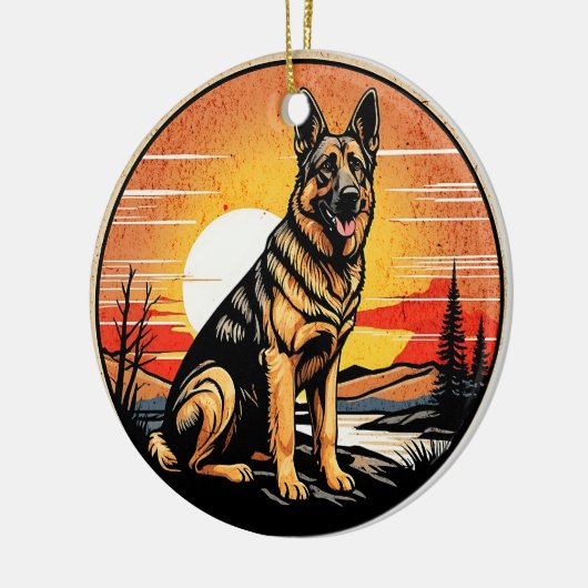 Deutscher Schäferhund Retro-Sonnenuntergang Hundel Keramik Ornament (Links)