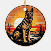 Deutscher Schäferhund Retro-Sonnenuntergang Hundel Keramik Ornament (Hinten)
