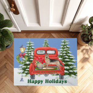 Deutscher Schäferhund Roter Vintager Lkw Familienn Fußmatte