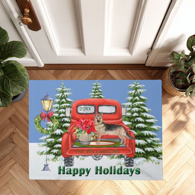 Deutscher Schäferhund Roter Vintager Lkw Familienn Fußmatte (Von Creator hochgeladen)