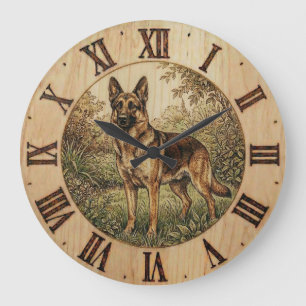 Deutscher Schäferhund - Rustikaler Hundedeko Große Wanduhr