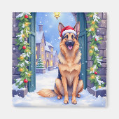 Deutscher Schäferhund Schnee Stadttor Weihnachtsma Magnet (Vorne)