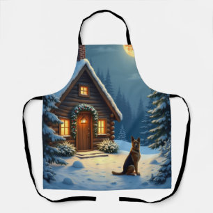 Deutscher Schäferhund Schneewaldhütte Weihnachtsbi Schürze