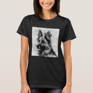 Deutscher Schäferhund Schwarz-Weiß-Aquarell  T-Shirt