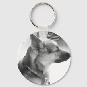 Deutscher Schäferhund/Schwarz/Weiß-Foto Schlüsselanhänger