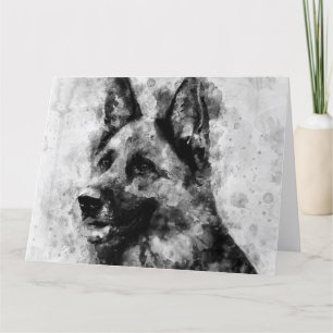 Deutscher Schäferhund Schwarz-Weiß-Wasserfarbe Dankeskarte