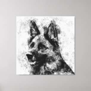 Deutscher Schäferhund Schwarz-Weiß-Wasserfarbe Leinwanddruck