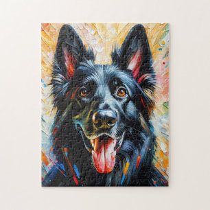 Deutscher Schäferhund Schwarzer Hund Acryl Druck H Puzzle