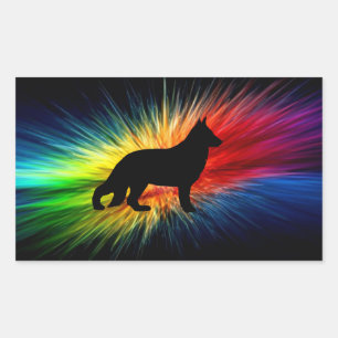 Deutscher Schäferhund-Silhouette auf Regenbogen-Ex Rechteckiger Aufkleber