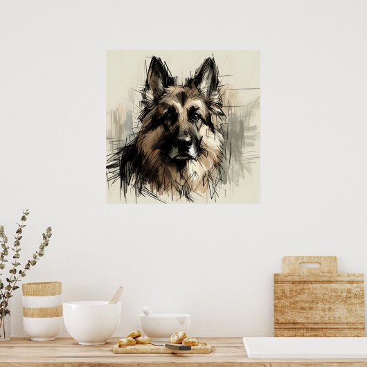 Deutscher Schäferhund Skizze Kunstposter  Poster (Küche)