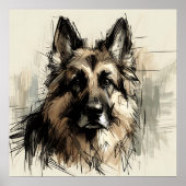 Deutscher Schäferhund Skizze Kunstposter  Poster (Vorne)