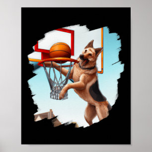 Deutscher Schäferhund spielt Basketball Spaß Dog B Poster