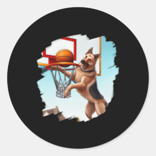 Deutscher Schäferhund spielt Basketball Spaß Dog B Runder Aufkleber