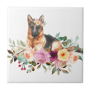 Deutscher Schäferhund spielt in Blume Keramik Tile Fliese