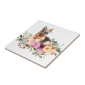 Deutscher Schäferhund spielt in Blume Keramik Tile Fliese (Seite)