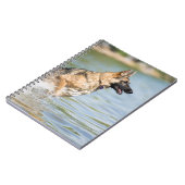 Deutscher Schäferhund springt ins Wasser Notizblock (Linke Seite)