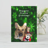 Deutscher Schäferhund, Toyotter, grüne Schneeflock Feiertagskarte (Stehend Vorderseite)