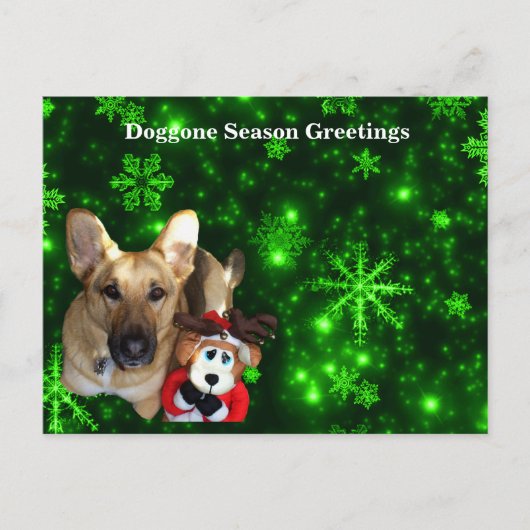 Deutscher Schäferhund, Toyotter, grüne Schneeflock Feiertagspostkarte (Vorderseite)