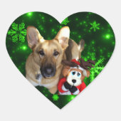 Deutscher Schäferhund, Toyotter, grüne Schneeflock Herz-Aufkleber (Vorderseite)