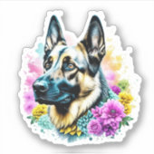 Deutscher Schäferhund umgeben von Blume Aufkleber (Vorderseite)