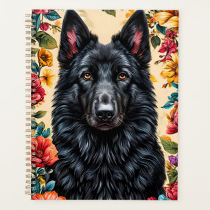 Deutscher Schäferhund umgeben von lebendigen Blume Planer