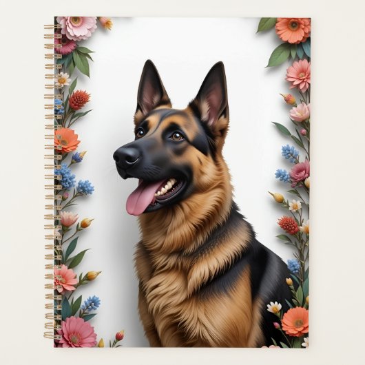 Deutscher Schäferhund umgeben von lebendigen Blume Planer (Vorderseite)
