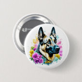 Deutscher Schäferhund und Blume ai art Button (Vorne & Hinten)