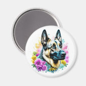 Deutscher Schäferhund und Blume ai art Magnet (Vorderseite/Rückseite)