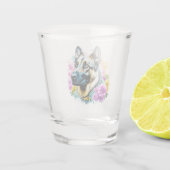 Deutscher Schäferhund und Blume ai art Schnapsglas (Rückseite)