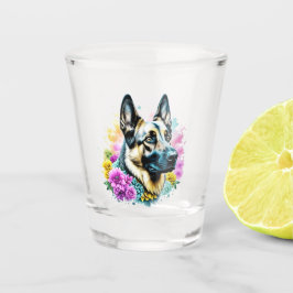 Deutscher Schäferhund und Blume ai art Schnapsglas
