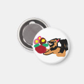 Deutscher Schäferhund und Blumen gut Magnet (Vorderseite/Rückseite)