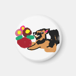 Deutscher Schäferhund und Blumen gut Magnet