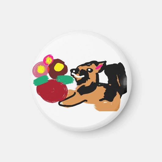 Deutscher Schäferhund und Blumen gut Magnet (Vorne)