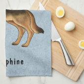 Deutscher Schäferhund und Individuelle Name blau Geschirrtuch (Viertel Falte)