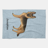 Deutscher Schäferhund und Individuelle Name blau Geschirrtuch (Horizontal)