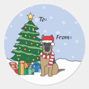 Deutscher Schäferhund und Weihnachtsbaum Runder Aufkleber