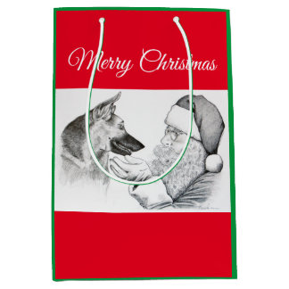 Deutscher Schäferhund und Weihnachtsmann - Frohe W Mittlere Geschenktüte