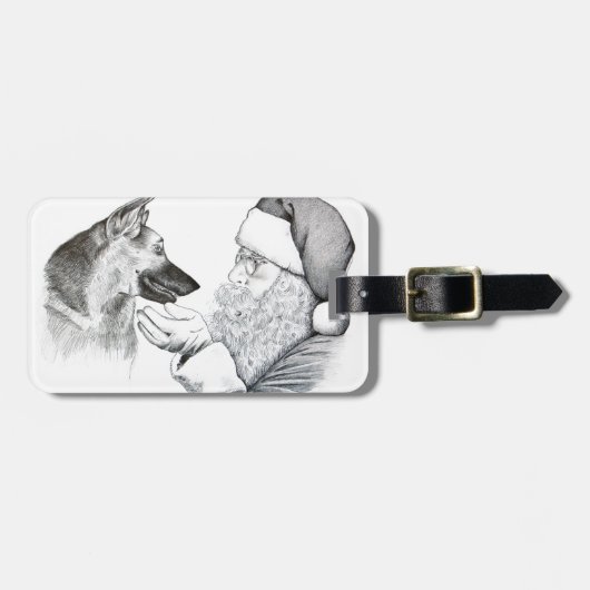 Deutscher Schäferhund und Weihnachtsmann Gepäckanhänger (Vorderseite horizontal)