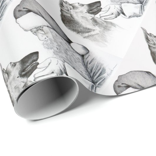 Deutscher Schäferhund und Weihnachtsmann Geschenkpapier (Rolleneckpunkt)