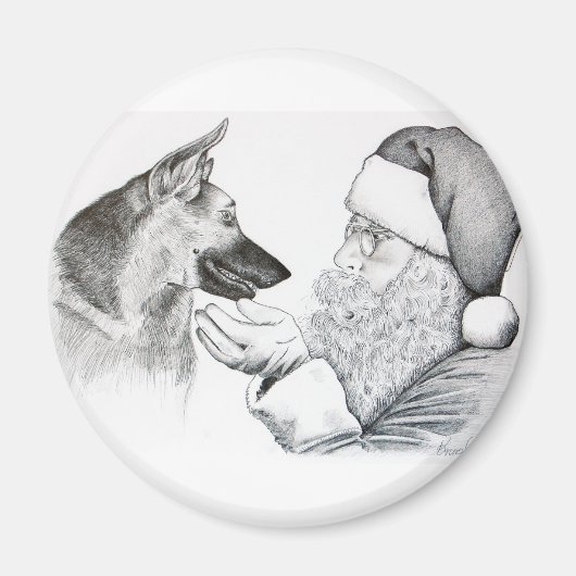 Deutscher Schäferhund und Weihnachtsmann Magnet (Vorne)