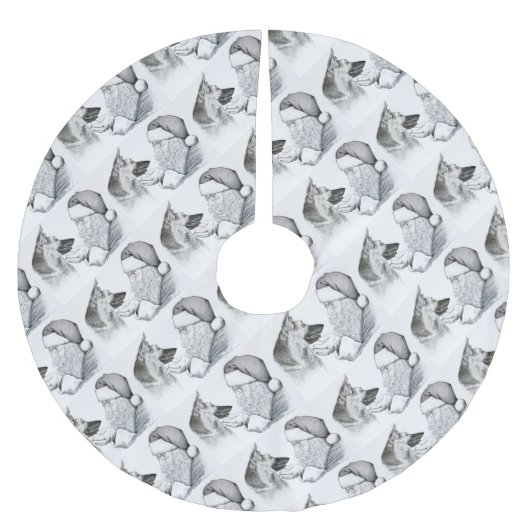 Deutscher Schäferhund und Weihnachtsmann Polyester Weihnachtsbaumdecke (Vorderseite)