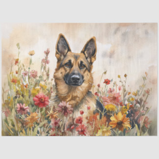 Deutscher Schäferhund unter den Wildblumen Dekoupa Seidenpapier