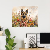 Deutscher Schäferhund unter lebendigen Wildblumen Poster (Heimbüro)