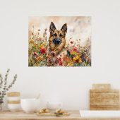 Deutscher Schäferhund unter lebendigen Wildblumen Poster (Küche)