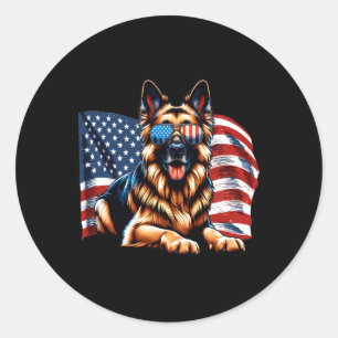 Deutscher Schäferhund Usa-Flagge Patriotische Sung Runder Aufkleber