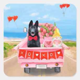 Deutscher Schäferhund Valentinstag Lastwagen Herze Quadratischer Aufkleber